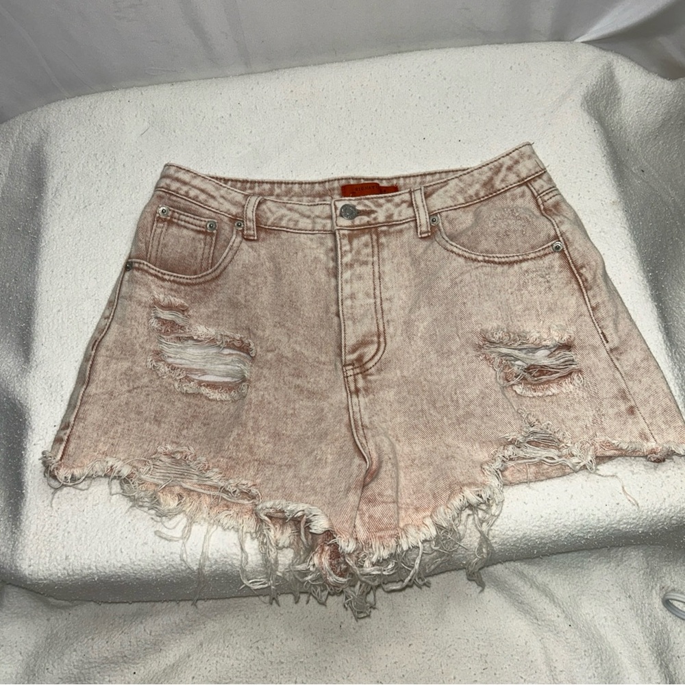 Signature Pink Distressed Jean Shorts